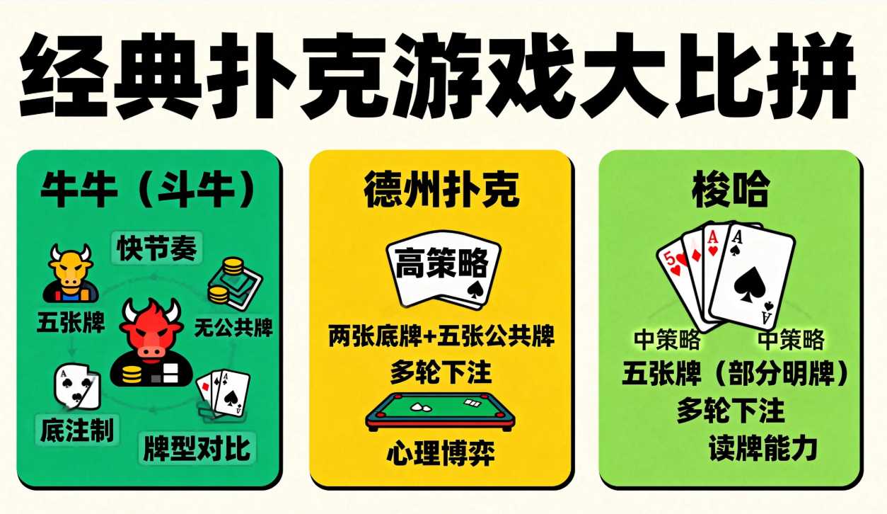牛牛与德州扑克、梭哈的差异：玩法全面对比